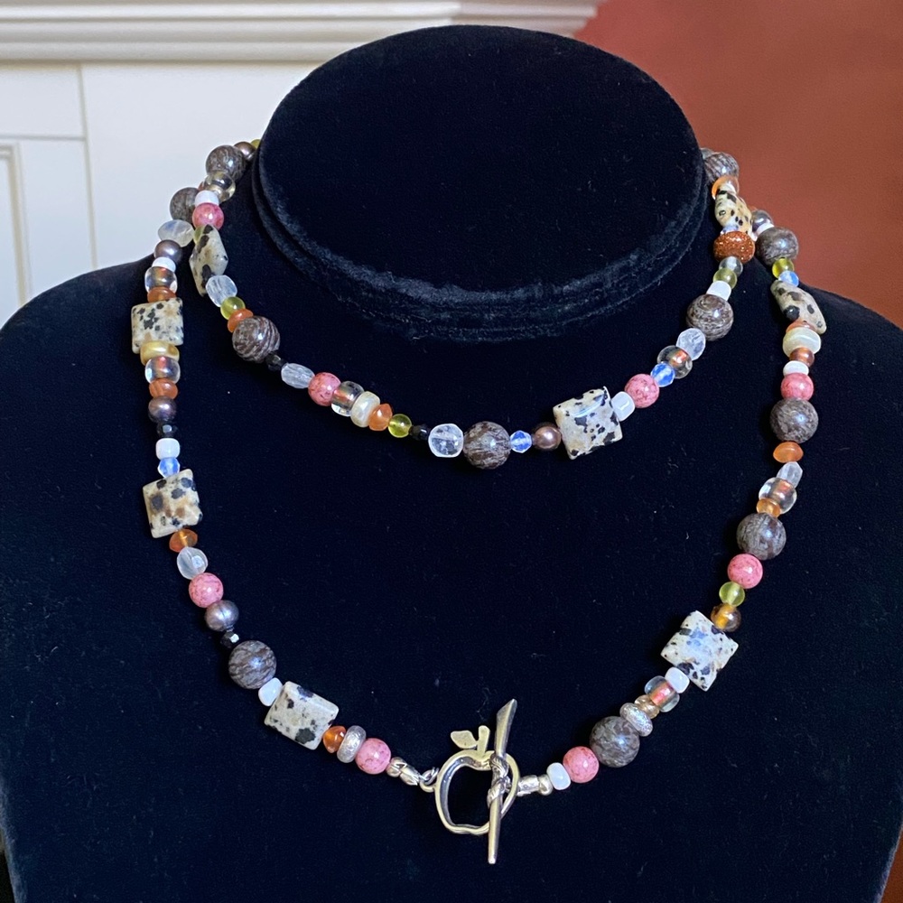 JBB Joshua Benbassat Gemstone Beaded Necklace with Sterling silver Apple Clasp.